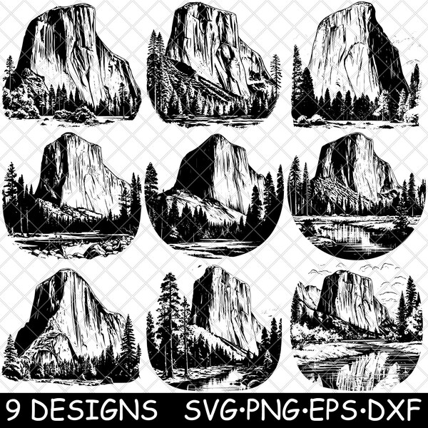 El Capitan Monolith Rock Yosemite Climb Cliff Dawn Wall Granite SVG,Dxf,Eps,PNG,Cricut,Silhouette,Cut,Laser,Stencil,Iron-on,Clipart,Print
