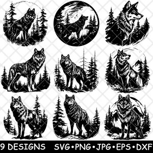 Wolf Forest Vector Bundle | Wild Woodland Animal Clipart for Stickers, Prints & Laser Engraving