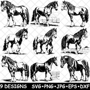 Shire brouillon lourd travail doux cheval britannique équin fichier laser SVG PNG JPG niveaux de gris gravure image coupe vecteur sous-bock noir blanc bois cnc
