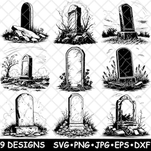 Grafsteen Tombstone Begraafplaats Gotisch kerkhof Monument Laserbestand SVG PNG JPG grijswaarden afbeelding branden gesneden vector Coaster zwart wit CNC hout