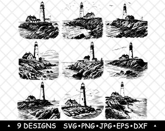 Latarnia morska Portland Head, Maine, Cape Elizabeth, wieża Beacon, Anglia, SVG, DXF, Eps, PNG, Cricut, sylwetka, cięcie, laser, szablon, żelazko, grafika, druk