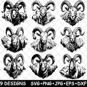 Steenbok ram hoofd berggeit Alpine wild Capra Steinbock laserbestand SVG PNG JPG grijswaarden afbeelding branden gesneden vector Coaster zwart wit CNC hout