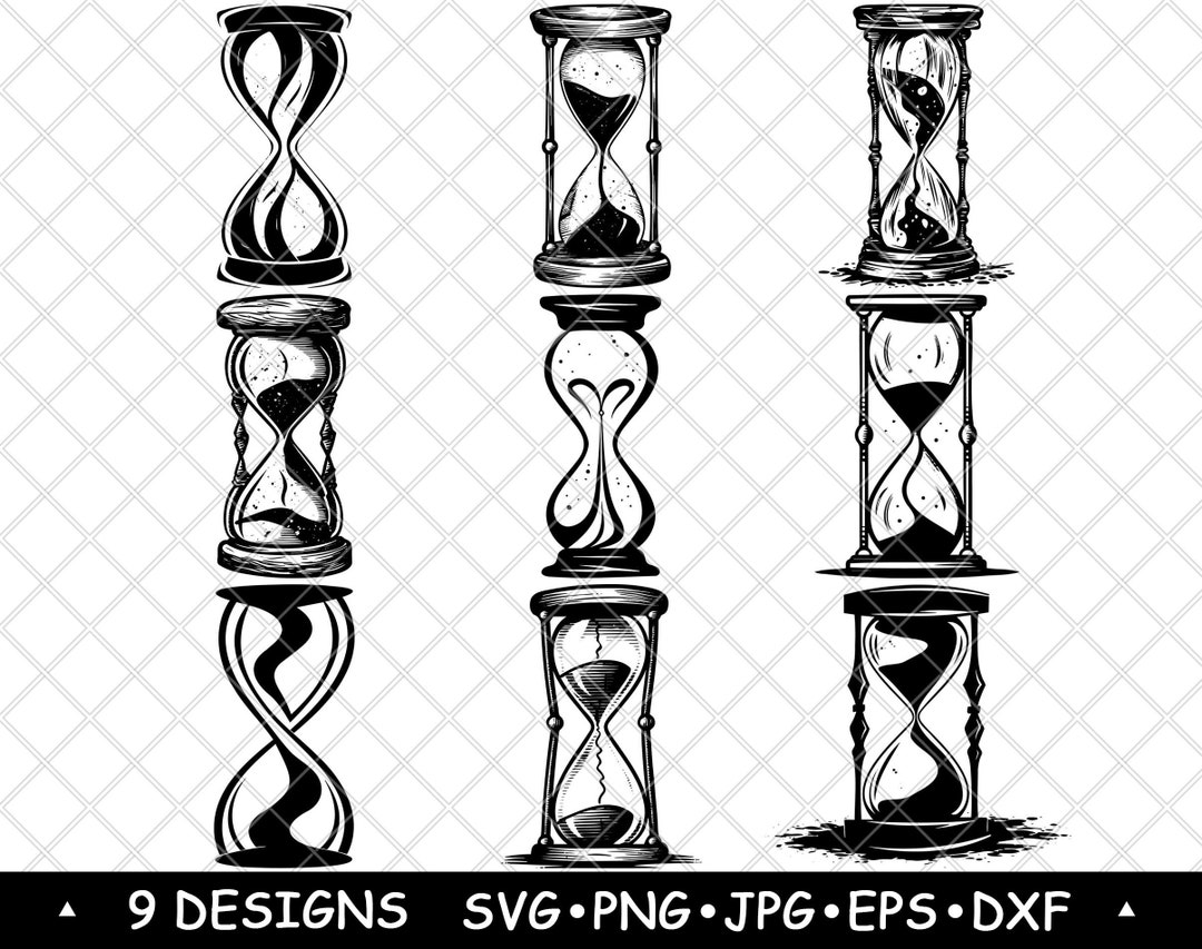 Hourglass Clipart Bundle | Sand Timer Line Art | Vintage Time Symbol ...