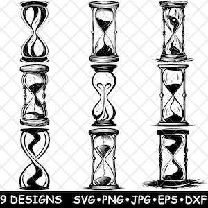 Eenvoudige zandloper zandloper antieke vintage oude klok laserbestand SVG PNG JPG grijswaarden afbeelding branden gesneden Cricut Coaster zwart wit CNC hout