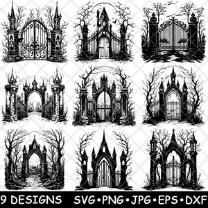 Gothic Victorian Gate Creepy Medieval Intricate Eerie Arch Design SVG,DXF,Eps,PNG,Cricut,Silhouette,Cut,Laser,Stencil,Sticker,Clipart,Print