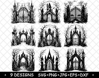 Gothic Victorian Gate Creepy Medieval Intricate Eerie Arch Design SVG,DXF,Eps,PNG,Cricut,Silhouette,Cut,Laser,Stencil,Sticker,Clipart,Print