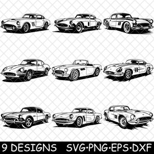 Vintage Sports Car Classic Retro Collectible Roadster Coaster Black White Laser File SVG Dxf PNG Glowforge Lightburn Cut Engrave Coaster Cnc