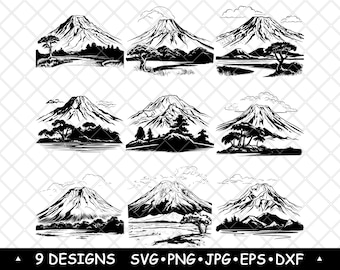 Mount Kilimanjaro SVG Bundle African Mountain Landscape Designs Safari Nature Clipart Laser Engraving Art