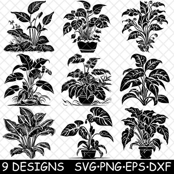 Monstera Deliciosa Philodendron Pink Princess Plant Coaster Black White Laser File SVG PNG Grayscale Burn Image Cut Cricut Coaster Cnc Wood