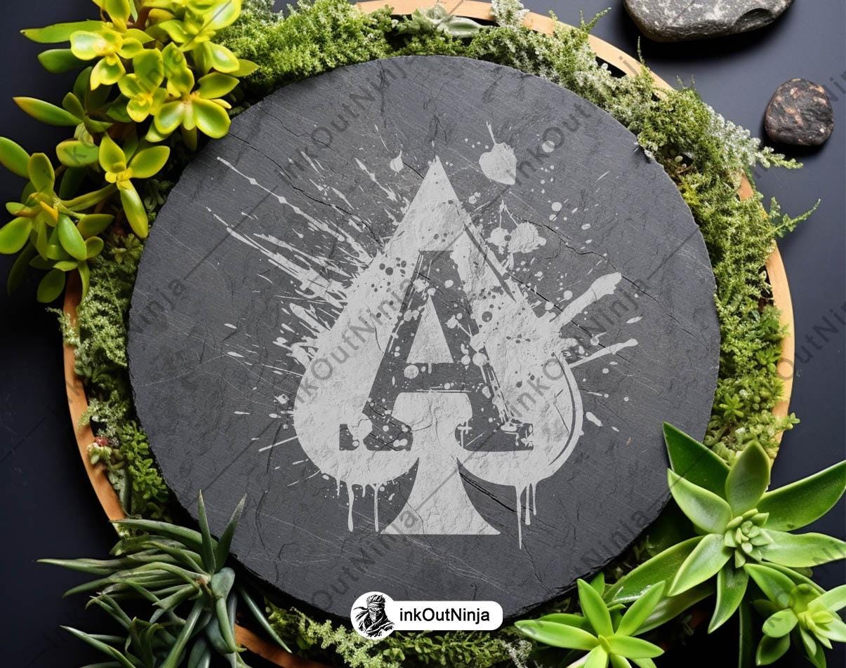 Letter A Spade Alphabet Plating Cards Ace Ink Splatter Laser File SVG ...