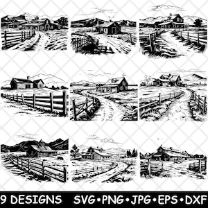 Granero rústico, granja, rancho rural, valla antigua, puerta de madera, tablón, país, SVG, DXF, EPS, PNG, Cricut, silueta, corte, láser, plantilla, termoadhesivo, clipart, impresión