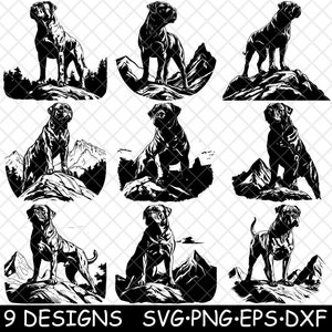 Cane Corso Italiaanse Mastiff grote waakhond waakhond huisdier laserbestand SVG PNG JPG grijswaarden afbeelding branden gesneden vector Coaster zwart wit CNC hout