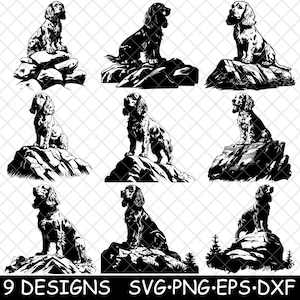Cocker-spaniël hond Engelse sport hond hond trouw huisdier laserbestand SVG PNG JPG grijswaarden afbeelding branden gesneden vector Coaster zwart wit CNC hout