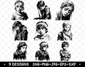 Injured Child Distressed Sad War Victim Palestine Israel Laser File SVG PNG JPG Grayscale Burn Image Cut Vector Coaster Black White Cnc Wood