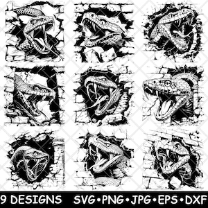 Schlange an der Wand Aggressive Schlange Gift Gift Reptil Laser Datei SVG PNG JPG Brennen Bild Schneiden Vektor Untersetzer Schwarz Weiß Cnc Holz