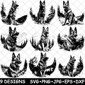 Deutscher Schäferhund Gsd K9 Einheit Polizeihund Wachhund Hundewelpe Laser-Datei SVG PNG JPG Graustufen Brennen Bild geschnitten Vektor Untersetzer Schwarz Weiß Cnc Holz