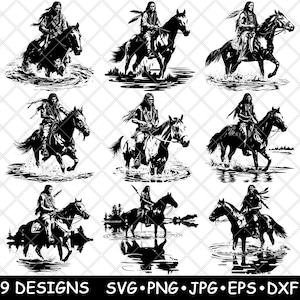 Cavaliere tribale nativo americano Cavaliere indiano indigeno Navajo SVG,Dxf,Eps,PNG,Cricut,Silhouette,Taglio,Laser,Stencil,Adesivo,Clipart,Stampa