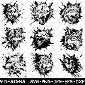 Lobo gruñendo Animal salvaje Bestia alfa Vida salvaje Depredador Archivo láser SVG PNG JPG Escala de grises Quemar imagen Cortar Vector Posavasos Negro Blanco Cnc Madera