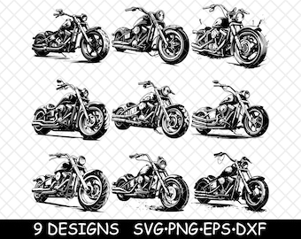 Chopper Motorcycle SVG Bundle Cruiser Bike Clipart Vintage Biker Vector Files Laser Engraving Art