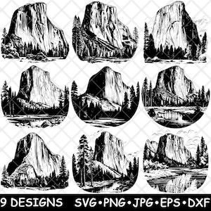 El Capitan Monolith Rock Yosemite Climb Cliff Dawn Wall Laser File SVG PNG JPG Grayscale Burn Image Cut Vector Coaster Black White Cnc Wood