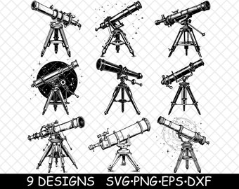 Vintage telescoop bundel Antieke astronomie SVG PNG observatorium telescoop clipart Cricut laser graveren kunst