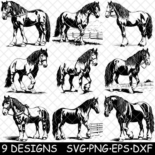 Shire Draft Heavy Working Gentle British Horse | PNG,SVG, EPS  Cricut, Silhouette, Cut, Engrave, Stencil, Stickers,Decals,Vector,Clipart