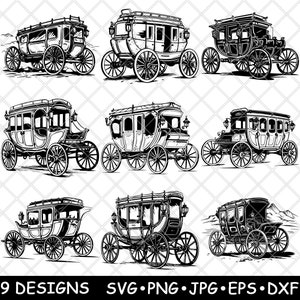 Westerse postkoets vintage voertuig oude reiswagen reis laserbestand SVG PNG JPG grijswaarden afbeelding branden gesneden vector Coaster zwart wit CNC hout