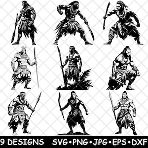 Guerriero tribale tongano, nativo delle isole polinesiane, combattente samoano SVG, DXF, Eps, PNG, Cricut, Silhouette, Taglio, Laser, Stencil, Adesivo, Clipart, Stampa