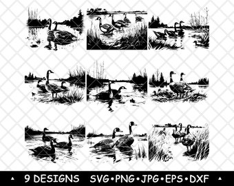 Canada Goose SVG Bundle Wetland Bird Clipart Lake Wildlife Vector Nature Laser Decor Design