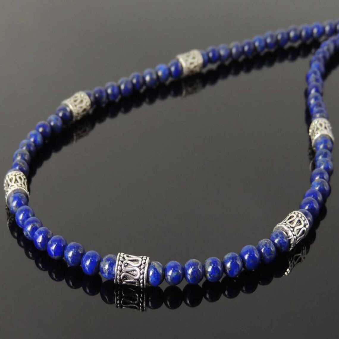 4mm men's lapis lazuli retro style 925 Silver Necklace Etsy