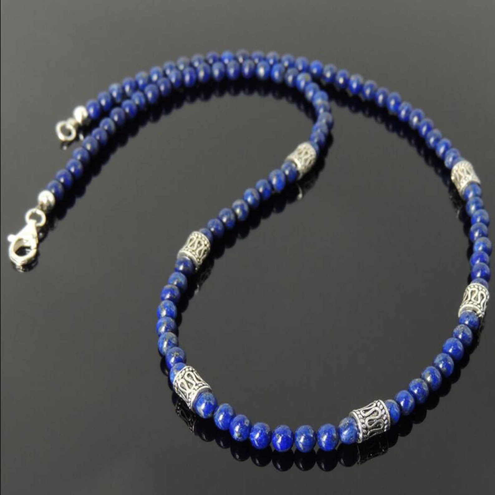 4mm men's lapis lazuli retro style 925 Silver Necklace Etsy