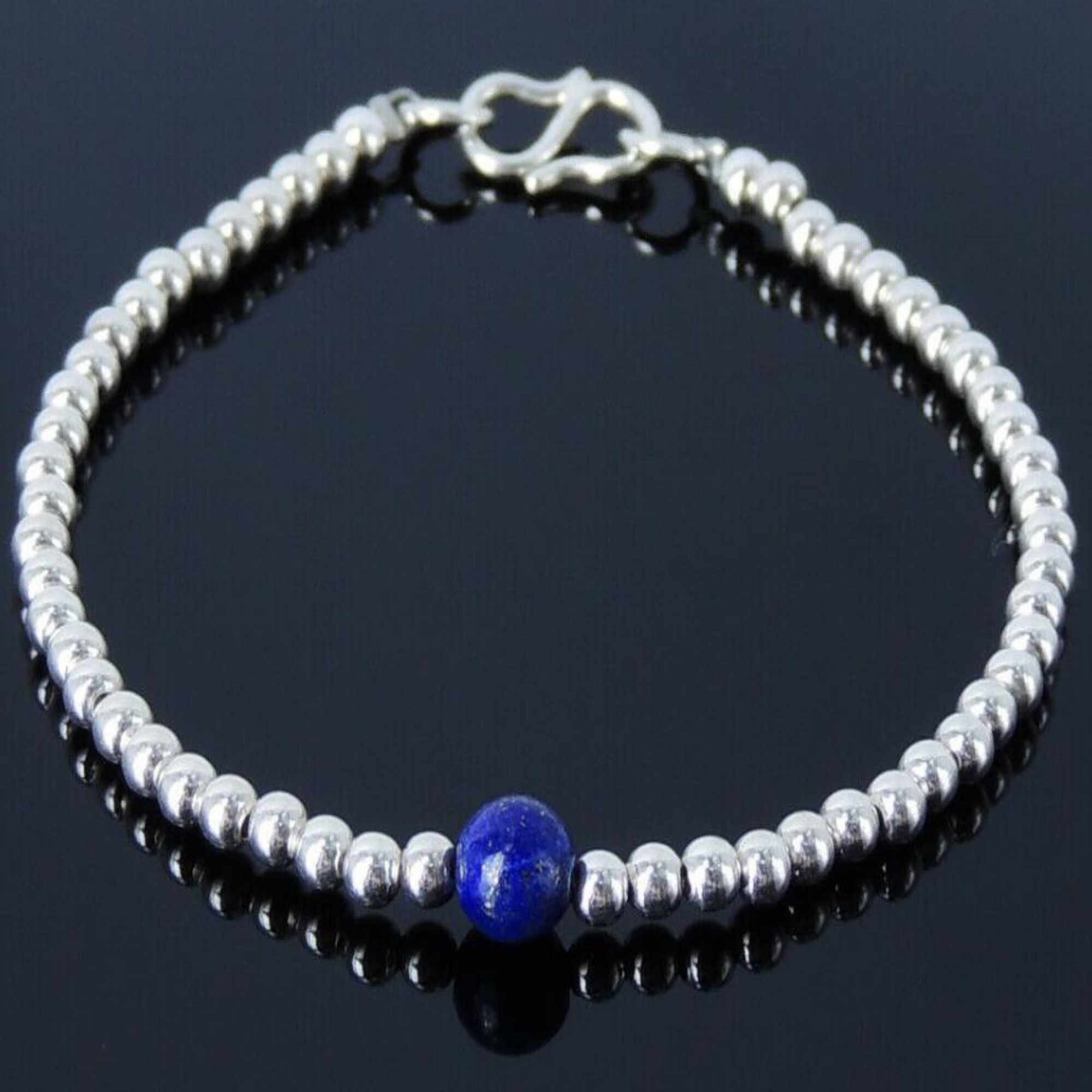 3mm Modern Simple Clasp Bracelet 6mm Lapis Gemstone Silver Etsy
