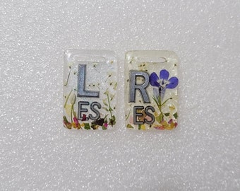 1 pair of floral x-ray markers with badge slot, max 3 initials available, simply minimalist and elegant, gift for x-ray techs