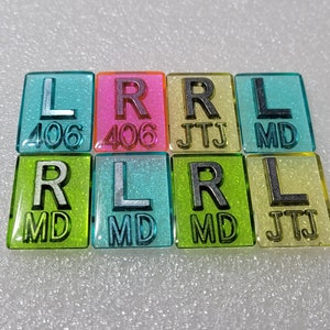 1 jeu de petits marqueurs radiographiques 1 L et 1 R avec initiales 3 caractères max., parfaits pour les extrémités et la pédiatrie, minimaliste image 6
