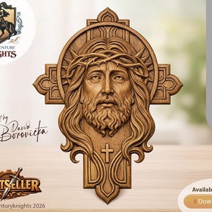 Ritratto di Gesù con croce 3D STL modello in rilievo per CNC Artcam Aspire Vcarve Cut3D