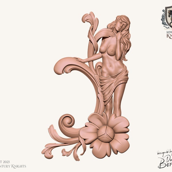 Modèle 3D STL Baroque Femme Ornement Volute d'angle pour CNC Artcam Aspire Vcarve Cut3D