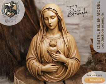 Immaculate Heart of Mary 3D STL Relief Model for CNC Artcam Aspire Vcarve Cut3D
