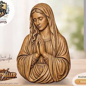 Praying Virgin Mary, STL Relief Model for CNC or 3D Printing (Digital Download)