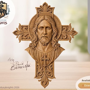 Portret van Jezus met kruis 3D STL-reliëfmodel voor CNC Artcam Aspire Vcarve Cut3D