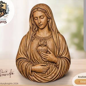 Cuore Immacolato di Maria, modello in formato STL per stampa CNC o 3D (download digitale)