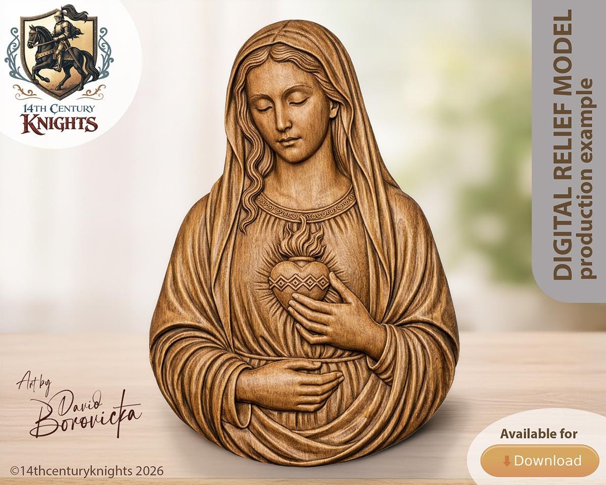 Immaculate Heart of Mary, STL Relief Model for CNC or 3D Printing