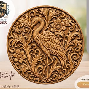Heron Floral, STL Relief Model for CNC or 3D Printing (Digital Download)