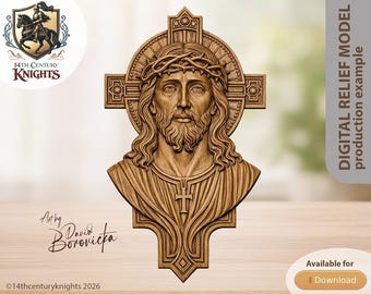 Jesus Portrait with Cross, STL Relief Model for CNC or 3D Printing (Digital Download)
