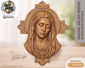 Virgin Mary with Cross, STL Relief Model for CNC or 3D Printing (Digital Download)