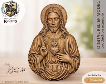 Sacred Heart of Jesus 3D STL Relief Model for CNC Artcam Aspire Vcarve Cut3D