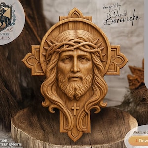 Jesus Portrait with Cross 3D STL Relief Model for CNC Artcam Aspire Vcarve Cut3D