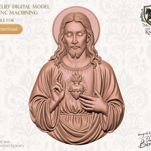 Sacred Heart of Jesus 3D STL Relief Model for CNC Artcam Aspire Vcarve