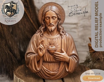 Sacred Heart of Jesus 3D STL Relief Model for CNC Artcam Aspire Vcarve Cut3D
