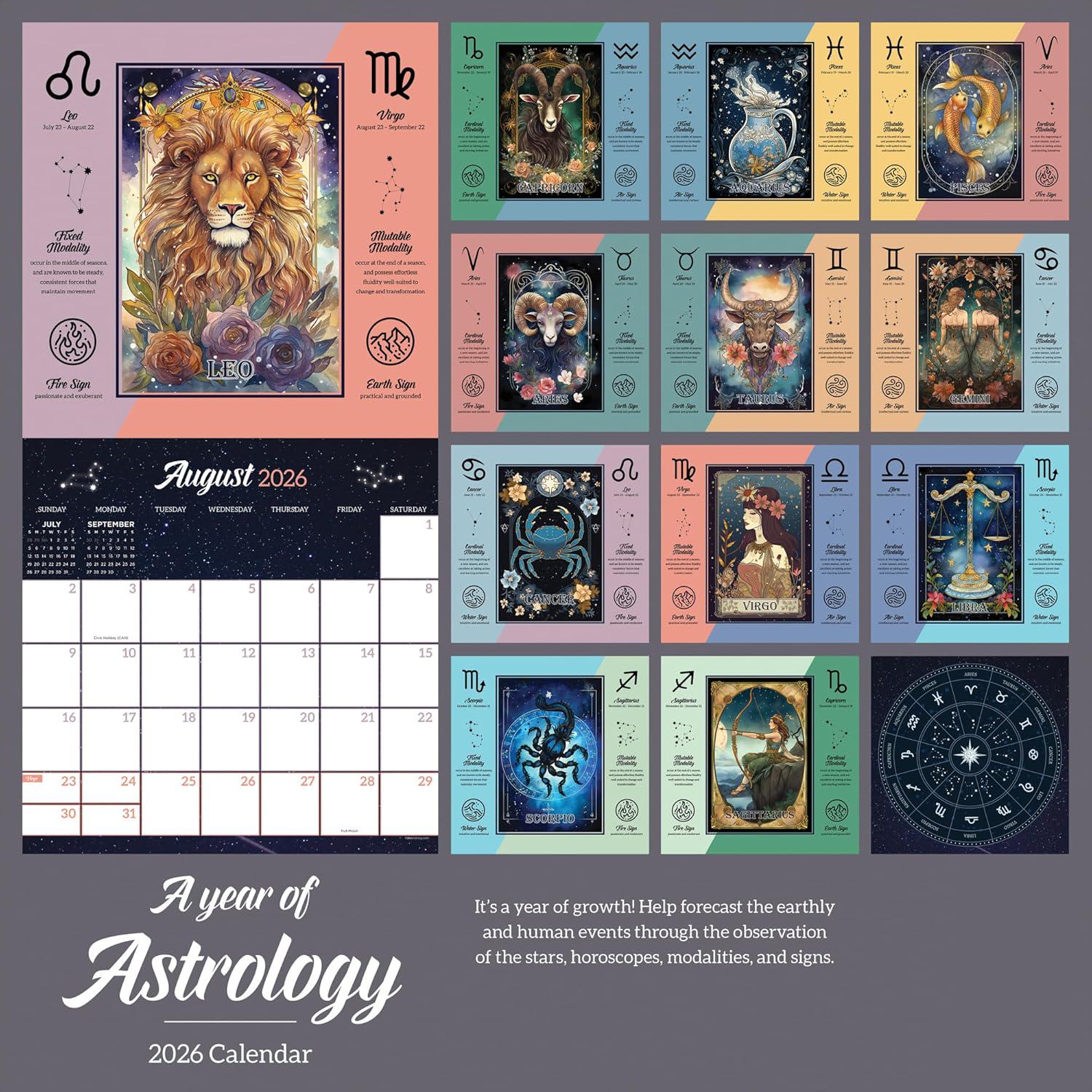 2026 Astrology Wall Calendar – Vertical Monthly Planner, Large Grids ...