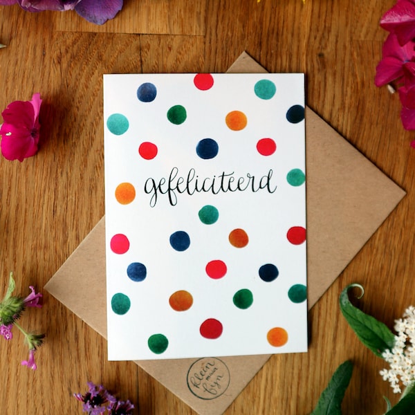 homemade birthday card dots calligraphy